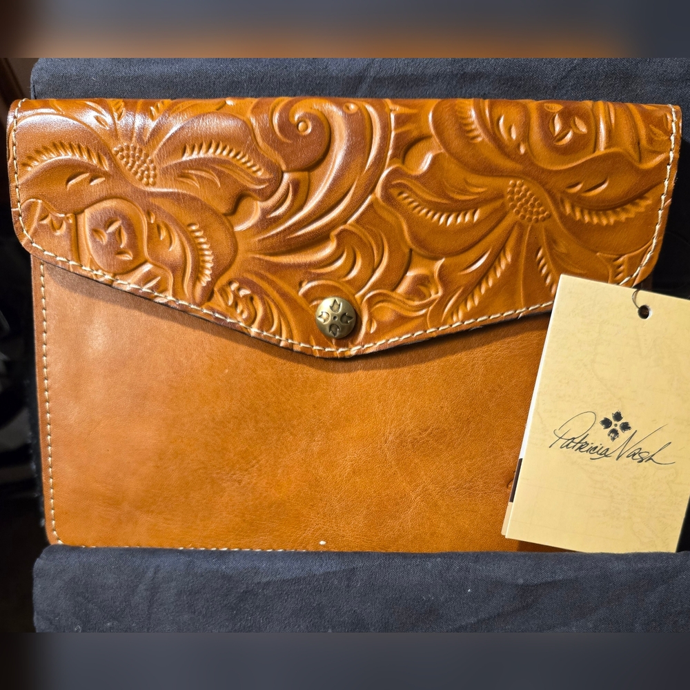 Patricia Nash Embossed Leather ipad Holder in Rich Brown